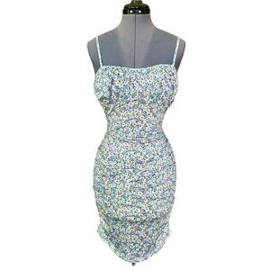 For Love & Lemons Ditsy Floral Ruched Slip Dress Babydoll Bodycon Pastel Sz L